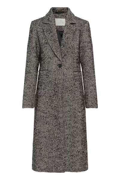 Kaffe Ofelia black and chalk tailored herringbone coat product front view