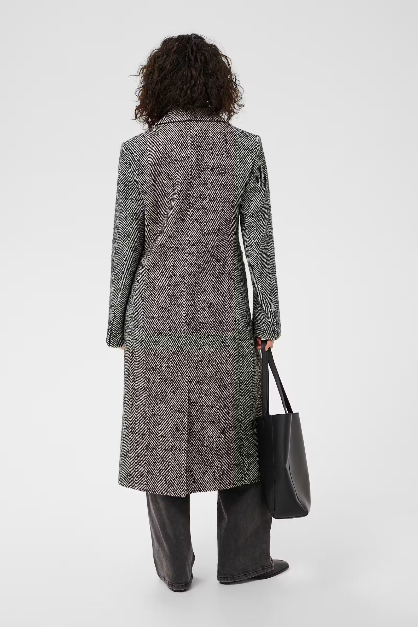 Back view of Kaffe Ofelia black and chalk longline tailored coat