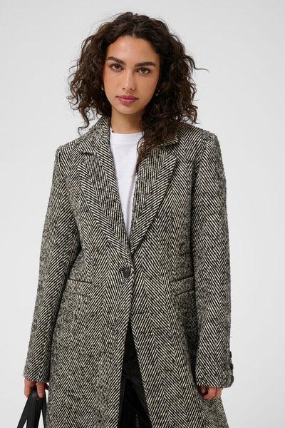 Kaffe women’s grey herringbone wool blend coat front view