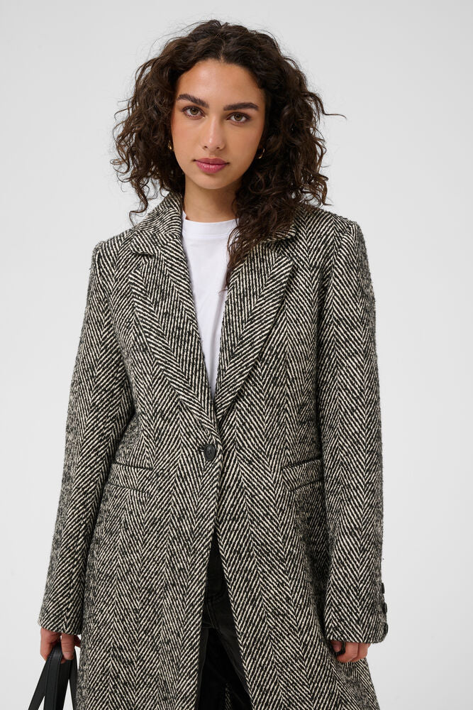 Kaffe women’s grey herringbone wool blend coat front view