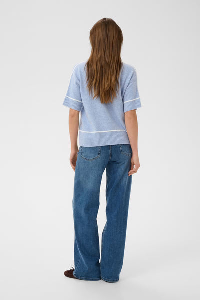 Back view of Kaffe Jinie light blue short sleeve knit jumper