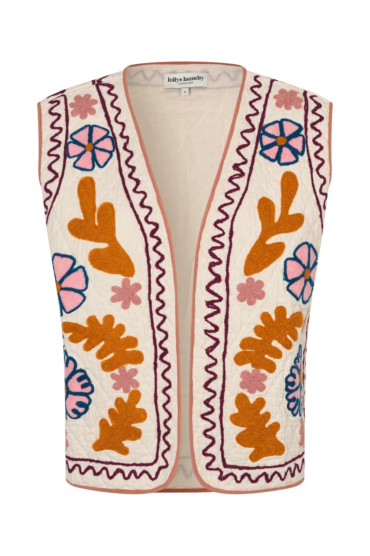Lollys Laundry Honey cream vest colourful embroidered front detail