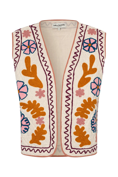 Lollys Laundry Honey cream vest colourful embroidered front detail