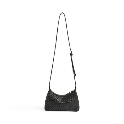 Markberg Avenya women’s black woven leather crossbody bag front view