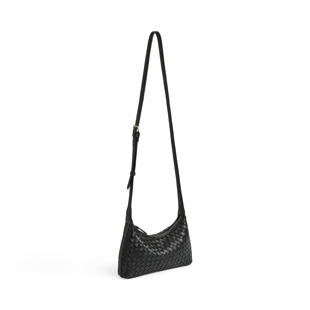 Markberg Avenya black woven leather bag adjustable shoulder strap