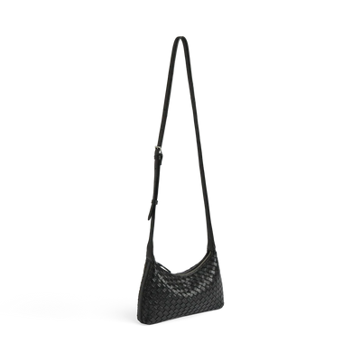 Markberg Avenya black woven leather bag adjustable shoulder strap