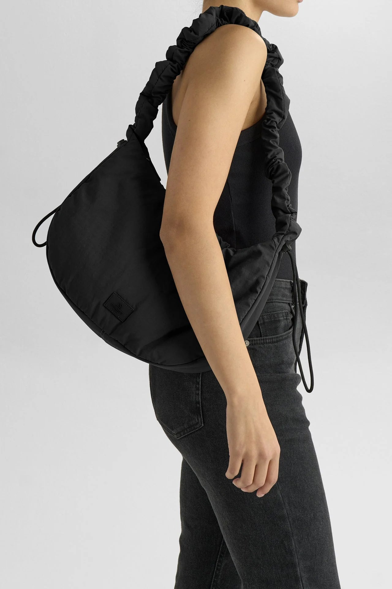 Markberg Ground black ruched strap crossbody bag side view