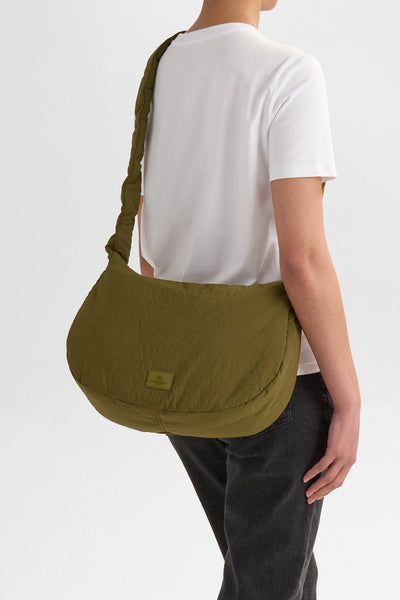 Markberg Ground Ivy Green ruched strap crossbody bag side view