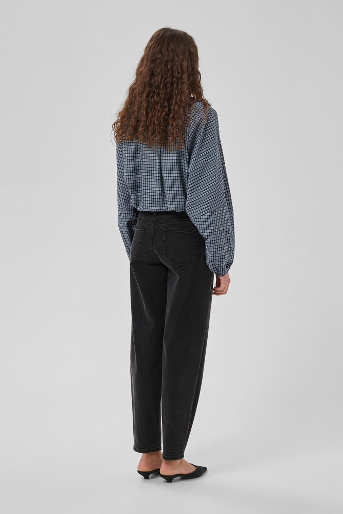 Back view of My Essential Wardrobe Baloo dark grey barrel leg jeans
