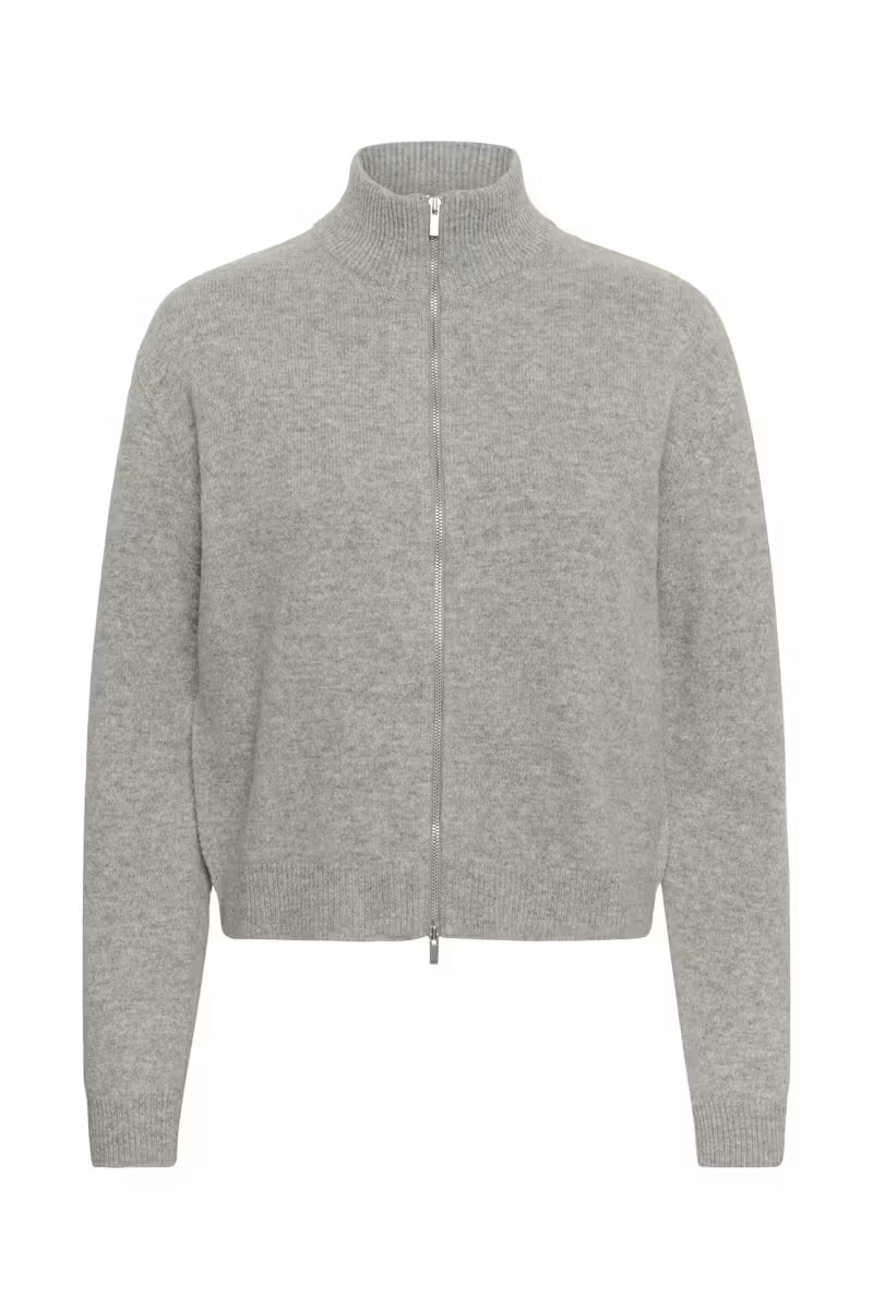 My Essential Wardrobe Tracy light grey high neck cardigan product front view