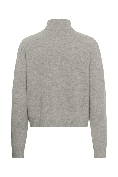 My Essential Wardrobe Tracy light grey cropped knit cardigan product back view