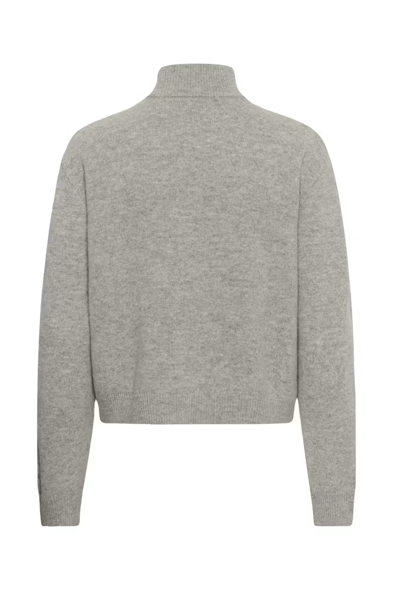 My Essential Wardrobe Tracy light grey cropped knit cardigan product back view