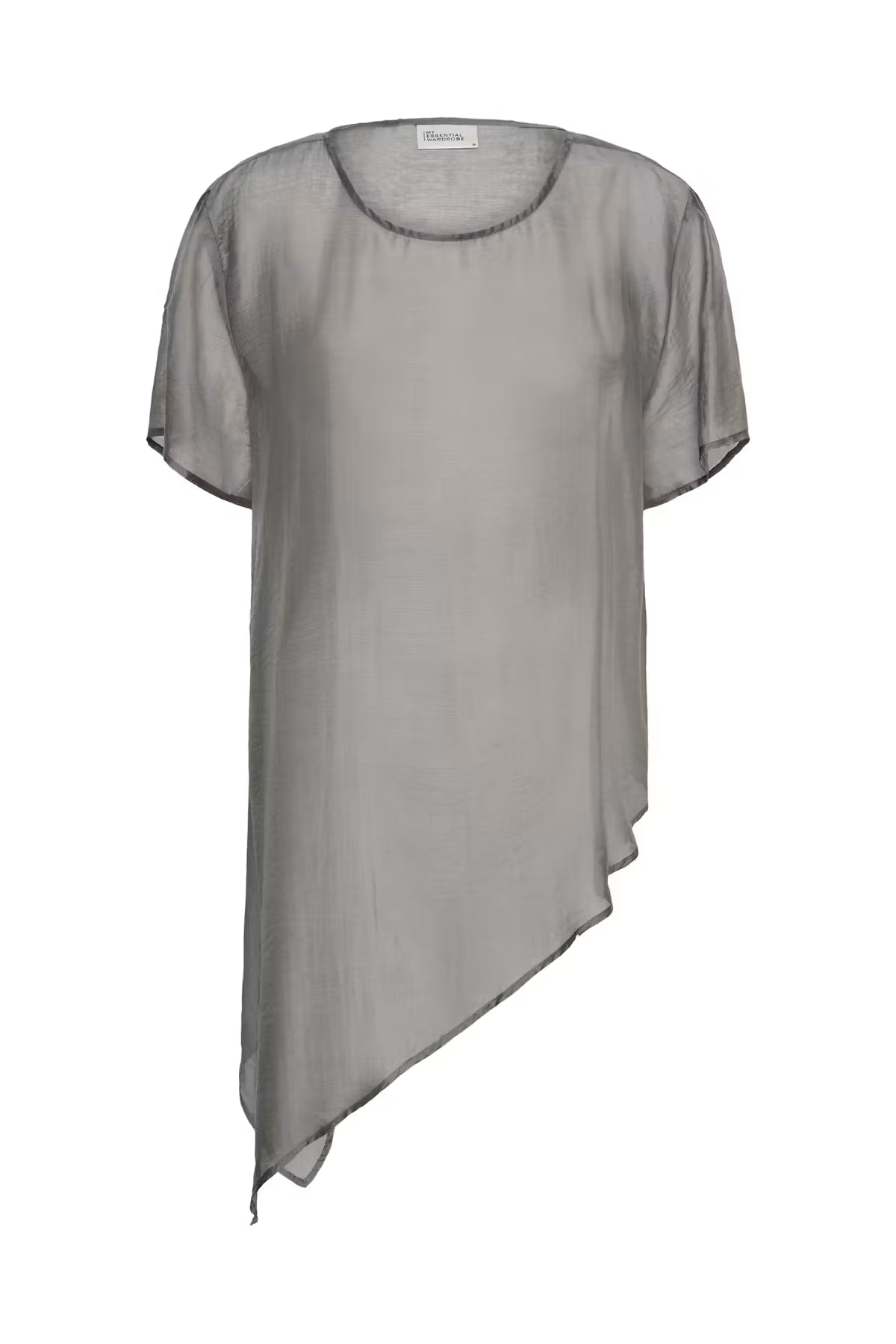 My Essential Wardrobe Smilla grey asymmetric sheer top product front view