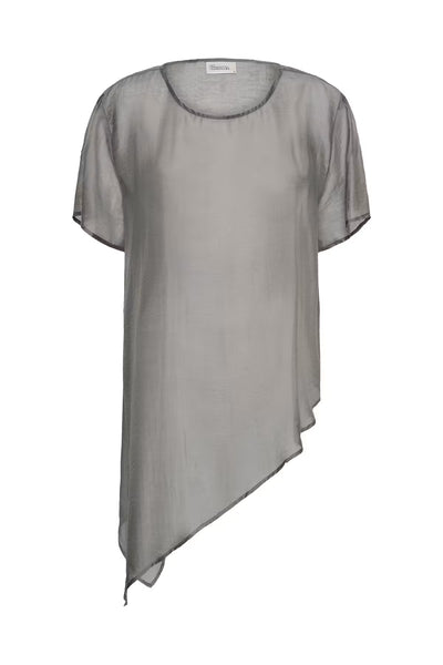 My Essential Wardrobe Smilla grey asymmetric sheer top product front view