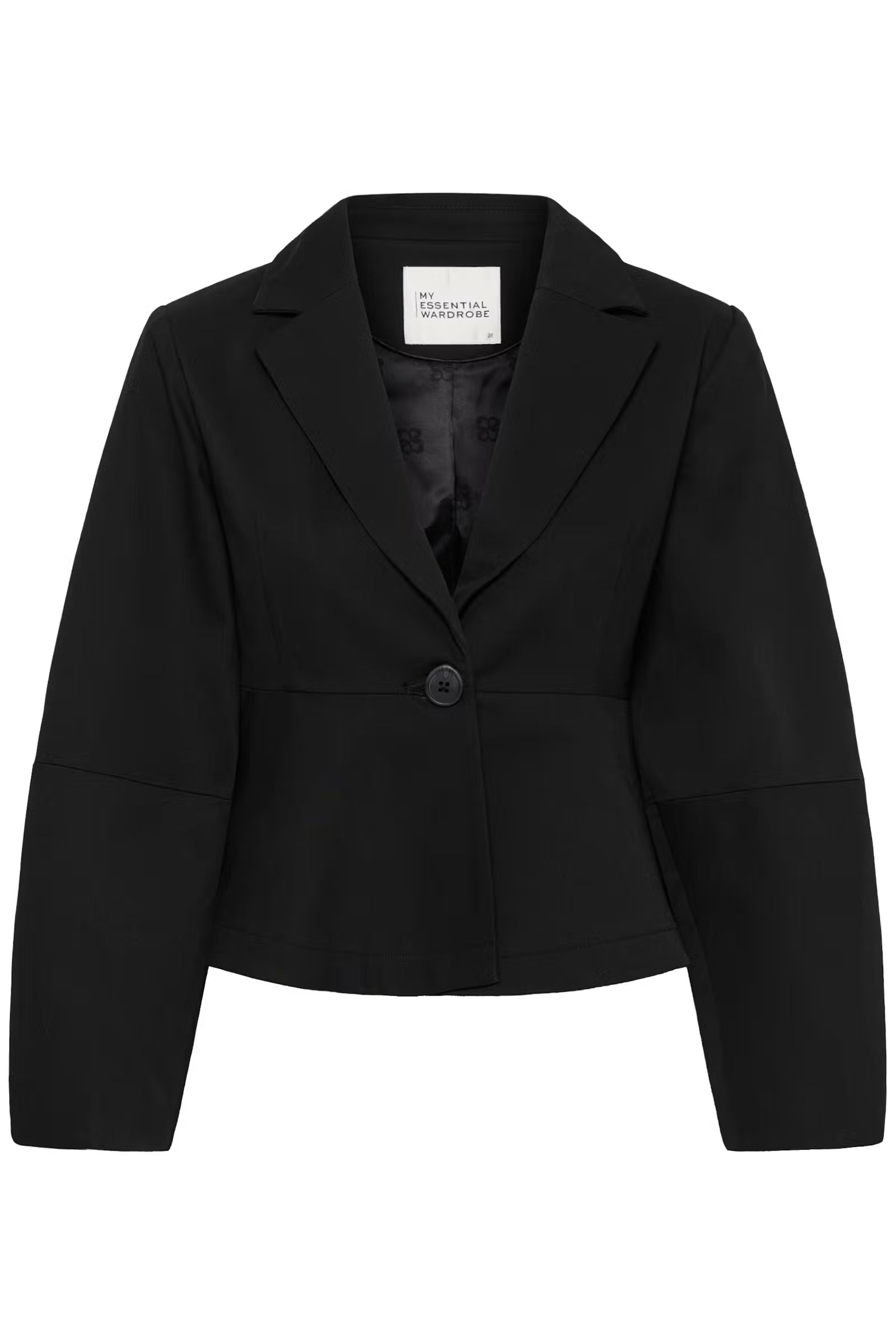 My Essential Wardrobe Evie black single-button peplum blazer product front view