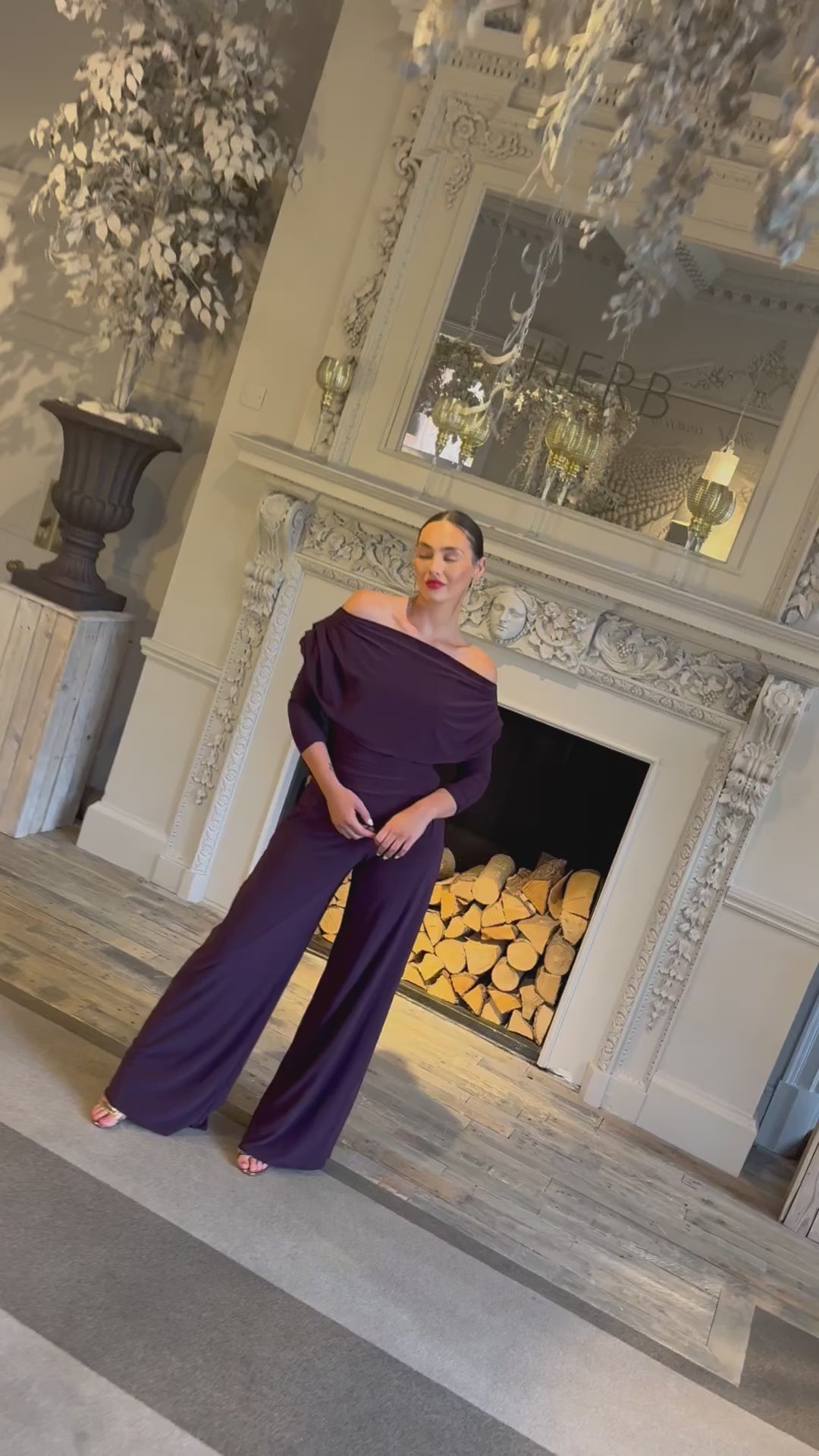 Atom Carbon Draped Bardot Wide Leg Jumpsuit