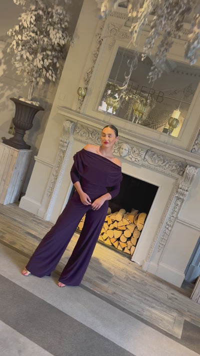 Atom Carbon Draped Bardot Wide Leg Jumpsuit