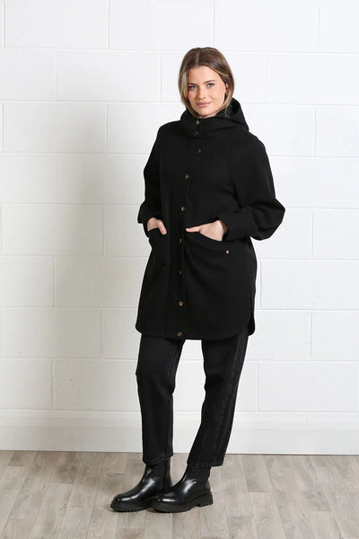 Rant & Rave Joanna black button front coat with patch pockets