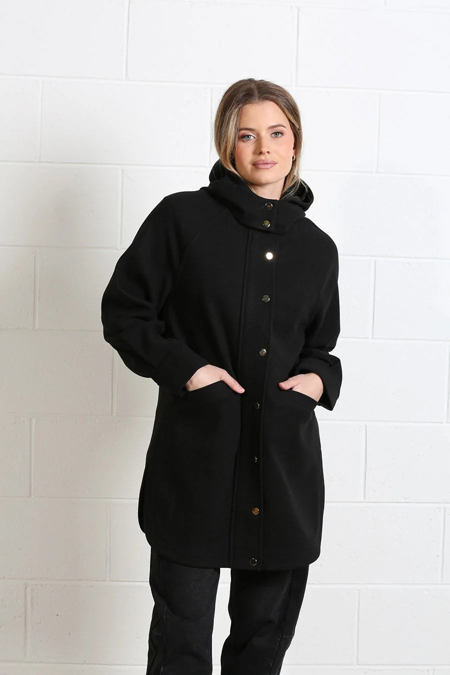 Rant & Rave Joanna Black Hooded Mid-Length Coat