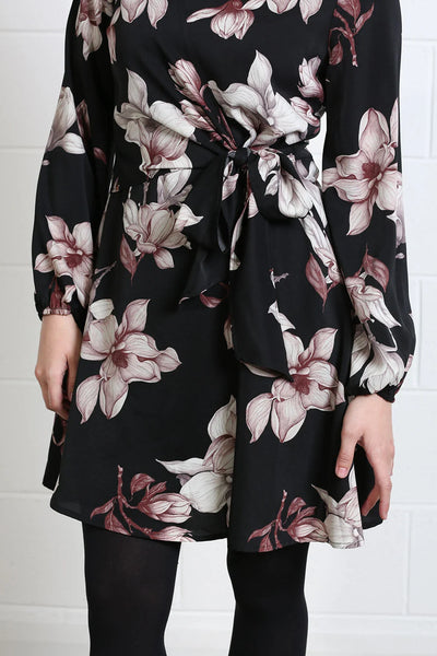 Rant & Rave Grace black dress with blush cream and burgundy floral print