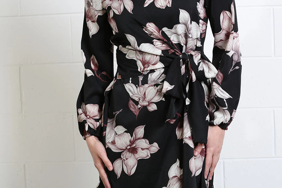 Rant & Rave Grace floral dress self-tie waist belt detail