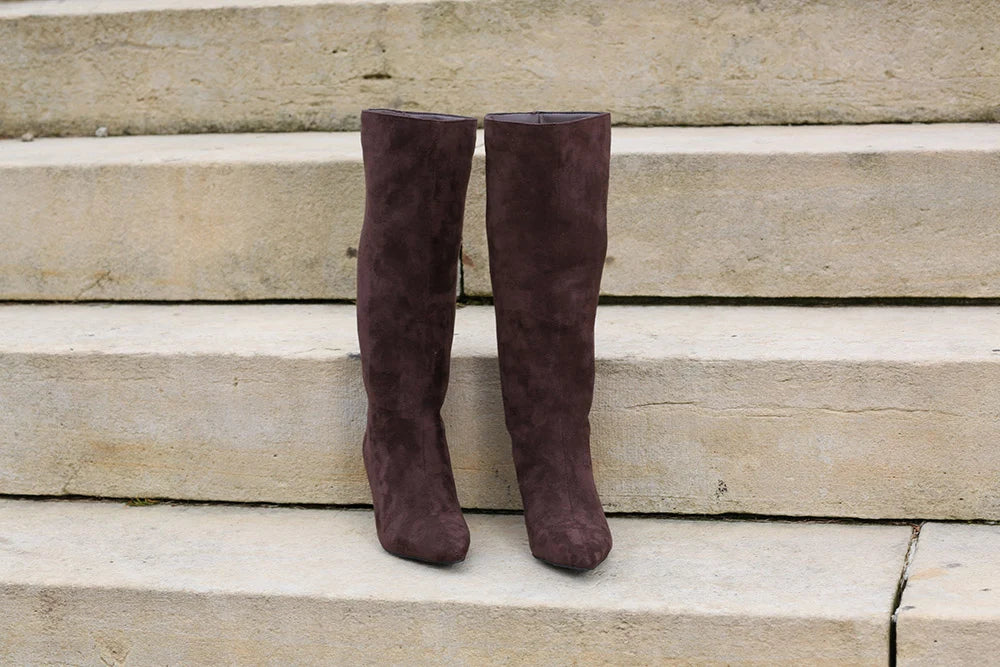 Rant & Rave Daisy chocolate brown long boots front view