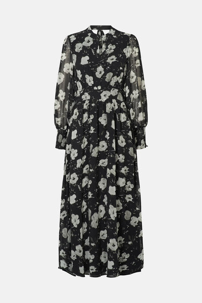 Rue de Femme Paxton black floral midi dress back view