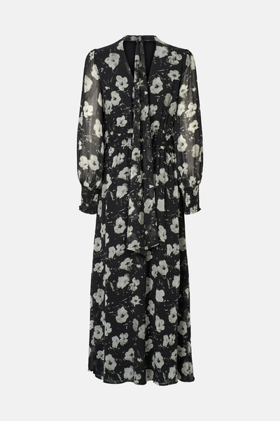 Full-length view of Rue de Femme Paxton tie-neck midi dress
