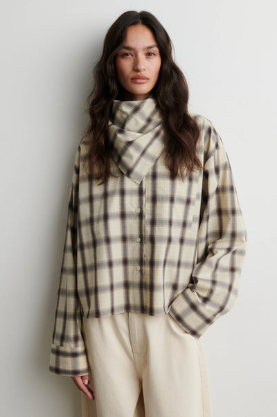 Second Female Liria loose fit check shirt styled with a coordinating scarf