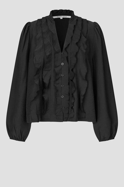 Second Female Rayna black frill blouse product front view