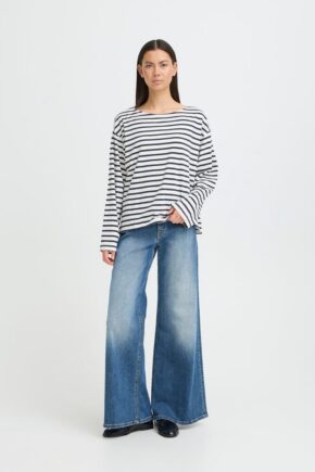 Ichi mira stripe boatneck top navy